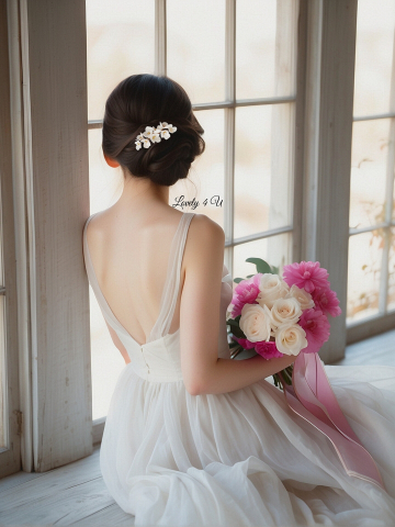 Diadema mireasa cu flori, Accesoriu de par pentru mirese, Diadema mireasa aurie, Diadema coc mireasa, peiptan auriu mireasa, pieptan cu flori mireasa, Accesorii LOVELY 4 U, Agrafa par mireasa, Flori rasina [2]