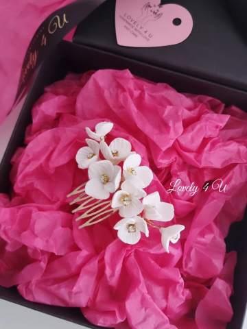 Diadema mireasa cu flori, Accesoriu de par pentru mirese, Diadema mireasa aurie, Diadema coc mireasa, peiptan auriu mireasa, pieptan cu flori mireasa, Accesorii LOVELY 4 U, Agrafa par mireasa, Flori rasina [8]