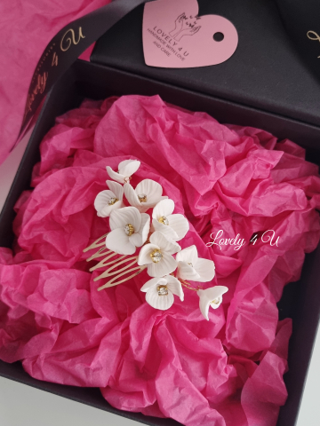 Diadema mireasa cu flori, Accesoriu de par pentru mirese, Diadema mireasa aurie, Diadema coc mireasa, peiptan auriu mireasa, pieptan cu flori mireasa, Accesorii LOVELY 4 U, Agrafa par mireasa, Flori rasina [4]