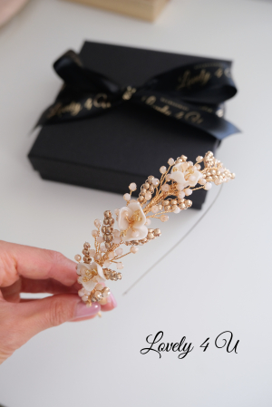 accesoriu flori mireasa, accesoriu par nunta, coronita aurie mireasa, diadema aurie mireasa, diademă boemă pentru mireasă, coronita simetrica, accesorii lovely 4 u, bijuterii mireasa, accesorii nunta [16]