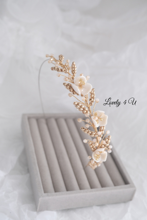 accesoriu flori mireasa, accesoriu par nunta, coronita aurie mireasa, diadema aurie mireasa, diademă boemă pentru mireasă, coronita simetrica, accesorii lovely 4 u, bijuterii mireasa, accesorii nunta [8]