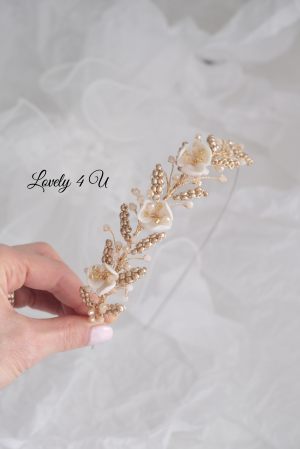 accesoriu flori mireasa, accesoriu par nunta, coronita aurie mireasa, diadema aurie mireasa, diademă boemă pentru mireasă, coronita simetrica, accesorii lovely 4 u, bijuterii mireasa, accesorii nunta [9]