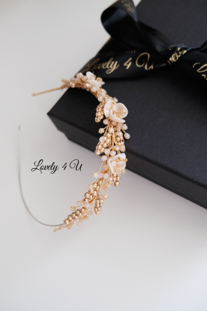 accesoriu flori mireasa, accesoriu par nunta, coronita aurie mireasa, diadema aurie mireasa, diademă boemă pentru mireasă, coronita simetrica, accesorii lovely 4 u, bijuterii mireasa, accesorii nunta [10]