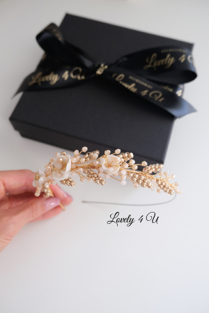 accesoriu flori mireasa, accesoriu par nunta, coronita aurie mireasa, diadema aurie mireasa, diademă boemă pentru mireasă, coronita simetrica, accesorii lovely 4 u, bijuterii mireasa, accesorii nunta [15]