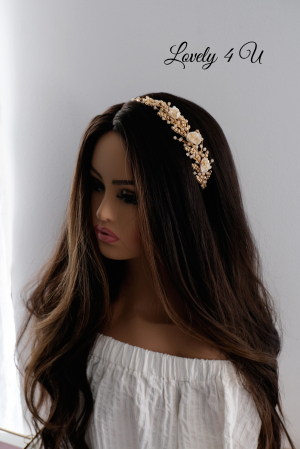 accesoriu flori mireasa, accesoriu par nunta, coronita aurie mireasa, diadema aurie mireasa, diademă boemă pentru mireasă, coronita simetrica, accesorii lovely 4 u, bijuterii mireasa, accesorii nunta [14]