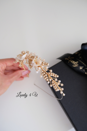 accesoriu flori mireasa, accesoriu par nunta, coronita aurie mireasa, diadema aurie mireasa, diademă boemă pentru mireasă, coronita simetrica, accesorii lovely 4 u, bijuterii mireasa, accesorii nunta [11]