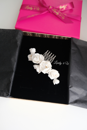 Diadema cu flori, peony accesorii, bijuterii cu flori bujori, tiara cu flori, pieptan voal mireasa cu flori, accesorii lovely 4 u , accesorii 2023, agrafa par mireasa, accesorii par nunta, accesoriu de par lateral, bijuterii [14]