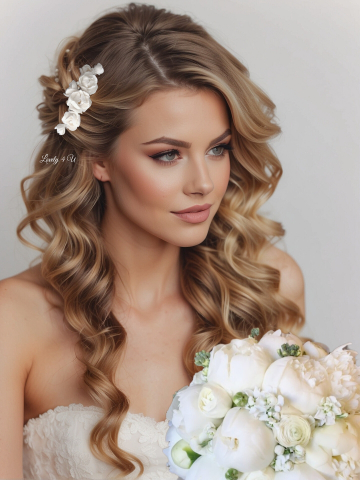 Diadema cu flori, peony accesorii, bijuterii cu flori bujori, tiara cu flori, pieptan voal mireasa cu flori, accesorii lovely 4 u , accesorii 2023, agrafa par mireasa, accesorii par nunta, accesoriu de par lateral, bijuterii [8]