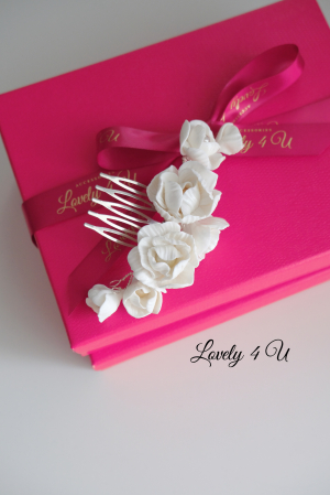 Diadema cu flori, peony accesorii, bijuterii cu flori bujori, tiara cu flori, pieptan voal mireasa cu flori, accesorii lovely 4 u , accesorii 2023, agrafa par mireasa, accesorii par nunta, accesoriu de par lateral, bijuterii [5]