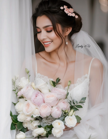 Diadema cu flori, peony accesorii, bijuterii cu flori bujori, tiara cu flori, pieptan voal mireasa cu flori, accesorii lovely 4 u , accesorii 2023, agrafa par mireasa, accesorii par nunta, accesoriu de par lateral, bijuterii [2]