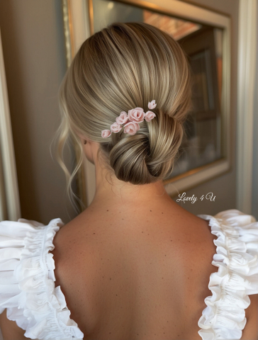 Diadema cu flori, peony accesorii, bijuterii cu flori bujori, tiara cu flori, pieptan voal mireasa cu flori, accesorii lovely 4 u , accesorii 2023, agrafa par mireasa, accesorii par nunta, accesoriu de par lateral, bijuterii [13]