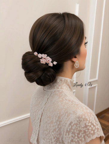 Diadema cu flori, peony accesorii, bijuterii cu flori bujori, tiara cu flori, pieptan voal mireasa cu flori, accesorii lovely 4 u , accesorii 2023, agrafa par mireasa, accesorii par nunta, accesoriu de par lateral, bijuterii [11]