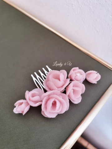 Diadema cu flori, peony accesorii, bijuterii cu flori bujori, tiara cu flori, pieptan voal mireasa cu flori, accesorii lovely 4 u , accesorii 2023, agrafa par mireasa, accesorii par nunta, accesoriu de par lateral, bijuterii [1]