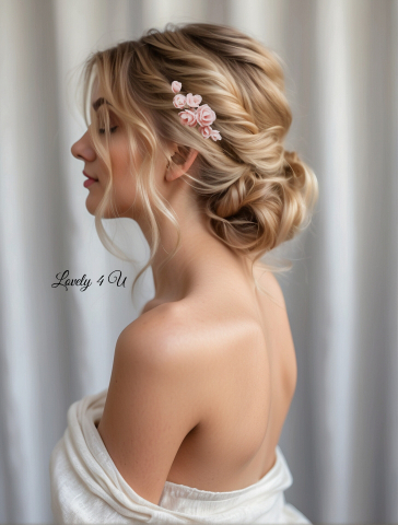 Diadema cu flori, peony accesorii, bijuterii cu flori bujori, tiara cu flori, pieptan voal mireasa cu flori, accesorii lovely 4 u , accesorii 2023, agrafa par mireasa, accesorii par nunta, accesoriu de par lateral, bijuterii [15]