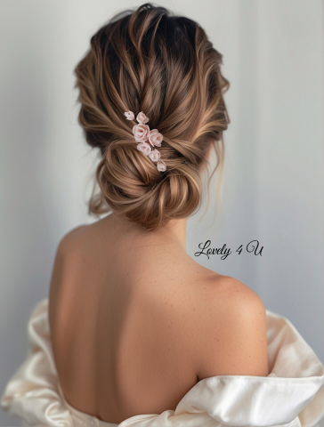 Diadema cu flori, peony accesorii, bijuterii cu flori bujori, tiara cu flori, pieptan voal mireasa cu flori, accesorii lovely 4 u , accesorii 2023, agrafa par mireasa, accesorii par nunta, accesoriu de par lateral, bijuterii [7]