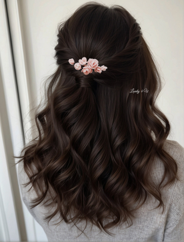 Diadema cu flori, peony accesorii, bijuterii cu flori bujori, tiara cu flori, pieptan voal mireasa cu flori, accesorii lovely 4 u , accesorii 2023, agrafa par mireasa, accesorii par nunta, accesoriu de par lateral, bijuterii [5]