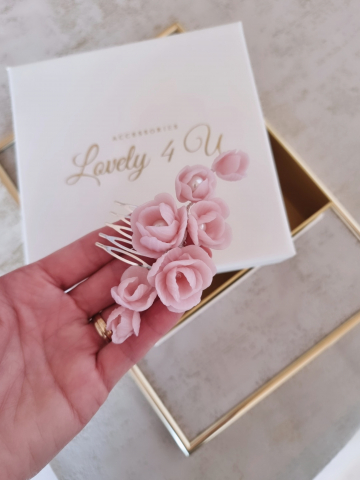 Diadema cu flori, peony accesorii, bijuterii cu flori bujori, tiara cu flori, pieptan voal mireasa cu flori, accesorii lovely 4 u , accesorii 2023, agrafa par mireasa, accesorii par nunta, accesoriu de par lateral, bijuterii [6]