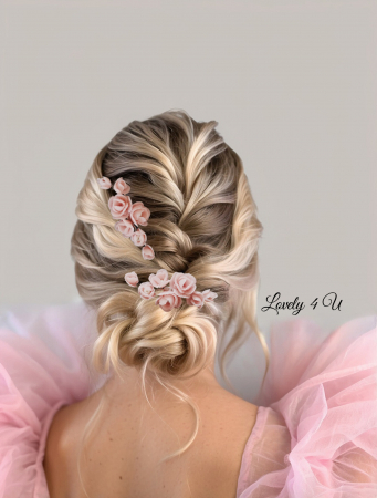 SWAROVSKI - Diadema cu flori, peony accesorii, bijuterii cu flori bujori, tiara cu flori, pieptan voal mireasa cu flori, accesorii lovely 4 u , accesorii 2023, agrafa par mireasa, accesorii par nunta, accesoriu de par lateral, bijuterii