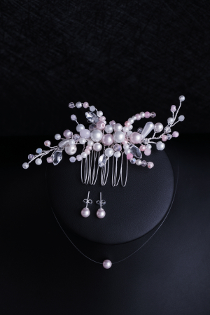 DIADEMA MIREASA cu perle roz, perle roz, accesorii personalizate, accesorii lucrate manual, accesorii romania, accesorii handemade, accesorii mireasa personalizate, accesorii pe stoc mireasa, agrafa , diadema cu perle, tiara cu perle, coronita cu perle, pieptan cu perle, [4]