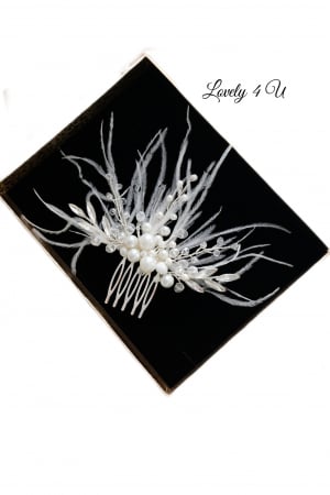 ACCESORII LOVELY 4 U, AGRAFE PAR MIREASA,  ACCESORII DE PAR CU PENE, BIJUTERII MIREASA CU PENE ,  AGRAFA DE PAR CU PENE