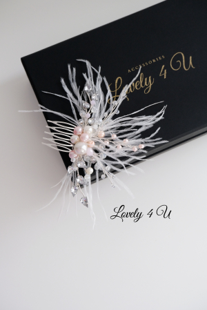 ACCESORII LOVELY 4 U, AGRAFE PAR MIREASA,  ACCESORII DE PAR CU PENE, BIJUTERII MIREASA CU PENE ,  AGRAFA DE PAR CU PENE [12]