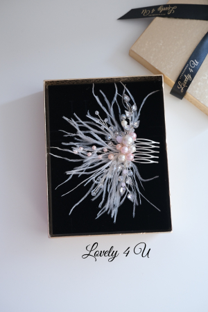 ACCESORII LOVELY 4 U, AGRAFE PAR MIREASA,  ACCESORII DE PAR CU PENE, BIJUTERII MIREASA CU PENE ,  AGRAFA DE PAR CU PENE [8]
