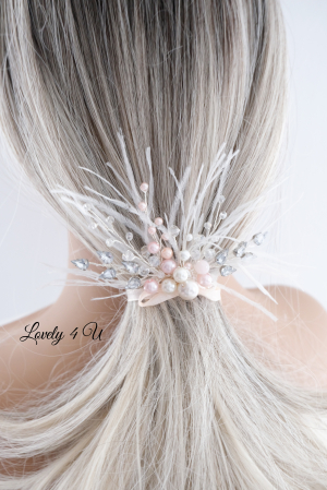 ACCESORII LOVELY 4 U, AGRAFE PAR MIREASA,  ACCESORII DE PAR CU PENE, BIJUTERII MIREASA CU PENE ,  AGRAFA DE PAR CU PENE [15]