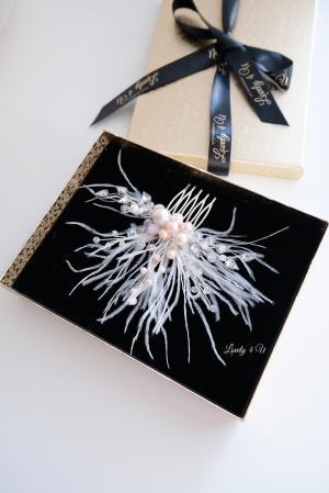 ACCESORII LOVELY 4 U, AGRAFE PAR MIREASA,  ACCESORII DE PAR CU PENE, BIJUTERII MIREASA CU PENE ,  AGRAFA DE PAR CU PENE [9]