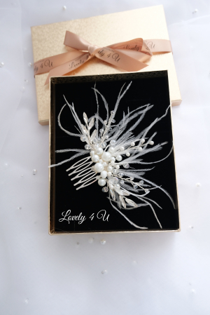 ACCESORII LOVELY 4 U, AGRAFE PAR MIREASA,  ACCESORII DE PAR CU PENE, BIJUTERII MIREASA CU PENE ,  AGRAFA DE PAR CU PENE [4]