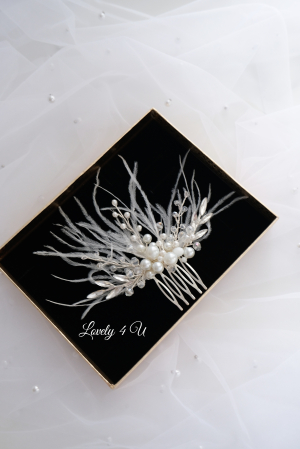 ACCESORII LOVELY 4 U, AGRAFE PAR MIREASA,  ACCESORII DE PAR CU PENE, BIJUTERII MIREASA CU PENE ,  AGRAFA DE PAR CU PENE [2]
