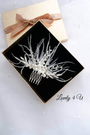 ACCESORII LOVELY 4 U, AGRAFE PAR MIREASA,  ACCESORII DE PAR CU PENE, BIJUTERII MIREASA CU PENE ,  AGRAFA DE PAR CU PENE [3]
