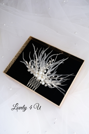 ACCESORII LOVELY 4 U, AGRAFE PAR MIREASA,  ACCESORII DE PAR CU PENE, BIJUTERII MIREASA CU PENE ,  AGRAFA DE PAR CU PENE [1]