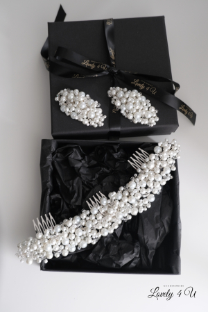 Accesoriu handmade in Romania SABINA - Diadema  mireasa cu perle si cristale - Accesoriu de lux placat cu argint [15]