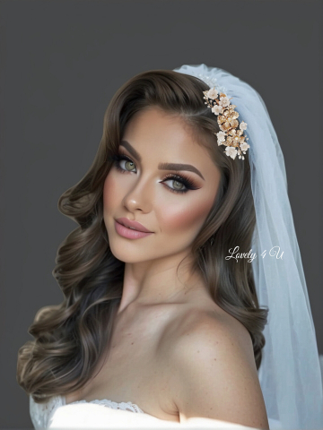 Diadema aurie, diadema cu flori, accesorii 2023, accesorii , pietan voal mireasa, accesorii cu flori, [7]