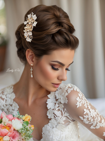 Diadema aurie, diadema cu flori, accesorii 2023, accesorii , pietan voal mireasa, accesorii cu flori, [4]