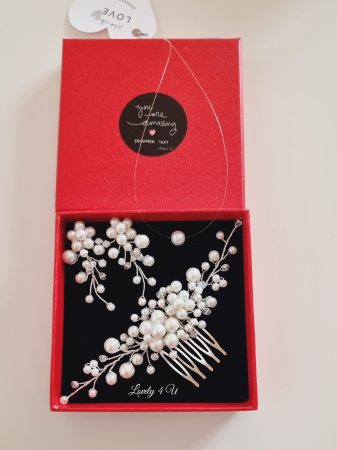 Set accesorii mireasa  IRINA, Diadema mireasa, cercei și colier, diadema cu perle, set bijuterii mireasa perle albe [3]