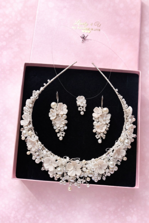 ACCESORII / PRODUSE - Set Accesorii Mireasă LORENA – Coroniță, Cercei & Colier Invizibil | LOVELY 4 U