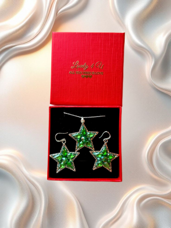 Set bijuterii argint steluțe cu pietre verzi și jad – Lovely 4 U handmade România [3]