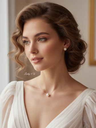 IDEI CADOURI DE CRACIUN - SET ACCESORII , BIJUTERII, BROSE PENTRU CRACIUN - **Set Bijuterii Mireasă EVA cu Perle Ivory Swarovski 10 mm – Cercei și Colier cu Perlă Plutitoare Handmade LOVELY 4 U