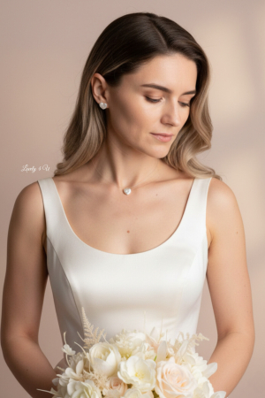 ACCESORII / PRODUSE - Set bijuterii „Inima Sincronului” – colier cu perlă baroque inimă plutitoare și cercei din argint 925 – handmade LOVELY 4 U