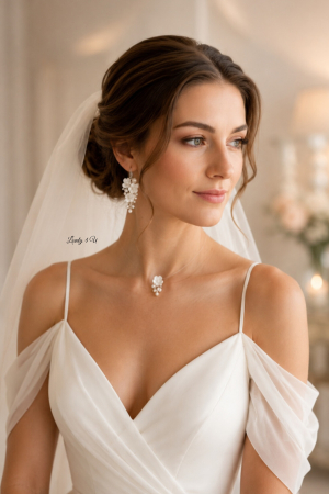 COLIERE - Set bijuterii mireasă LORENA – cercei eleganți și colier invizibil | Handmade România