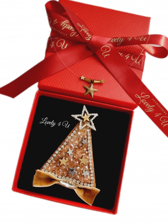 IDEI CADOURI DE CRACIUN - SET ACCESORII , BIJUTERII, BROSE PENTRU CRACIUN - Set Broșă și colier, Broșă handmade bradut și colier festiv cu fir transparent