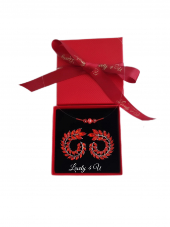IDEI CADOURI DE CRACIUN - SET ACCESORII , BIJUTERII, BROSE PENTRU CRACIUN - Set festiv cercei și colier cu pietricele rosii