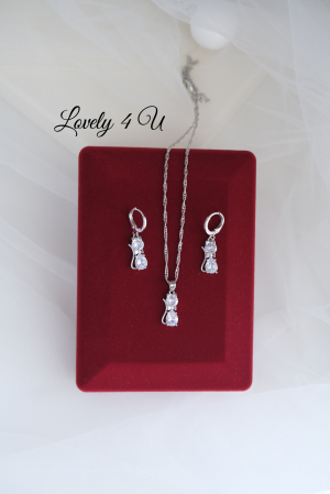 Set lănțișor argint cu pandativ si  cercei pisici, set bijuterii pietricele zirconiu, set bijuterii airgint 925,cadouri copii craciun, cadouri craciun, cadouri de craciun, cadouri de craciun pentru copii, cadouri de iarna, cadouri de mos, cadouri mos nicolae, cadouri secret santa, handmade craciun, sarbatori de iarna, [5]