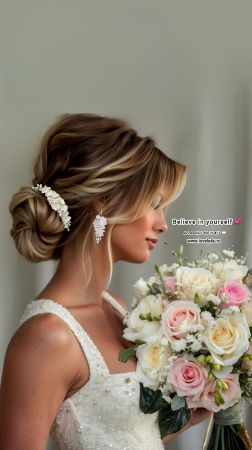 Set mireasă LORENA – Diademă și cercei handmade cu flori și perle, placare argint, LOVELY 4 U [6]