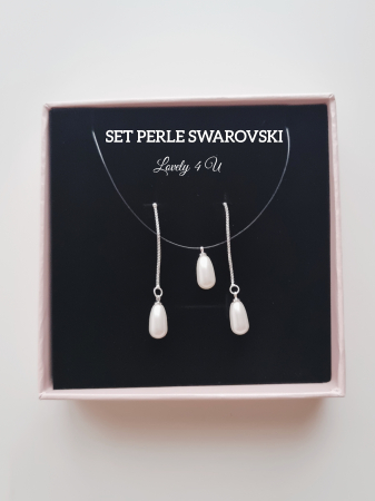 Perle Swarovski, lacrimă, picătură, perle alungite, set bijuterii mireasa, cercei lungi argint, colier invizibil cu perla Swarovski, cercei perle Swarovski, cercei eleganți, accesorii handmade Romania [1]