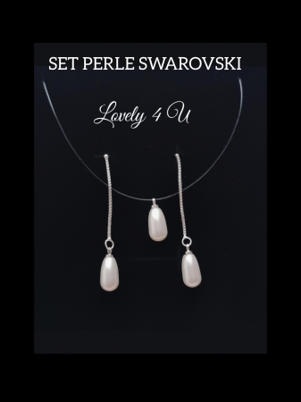 Perle Swarovski, lacrimă, picătură, perle alungite, set bijuterii mireasa, cercei lungi argint, colier invizibil cu perla Swarovski, cercei perle Swarovski, cercei eleganți, accesorii handmade Romania [2]