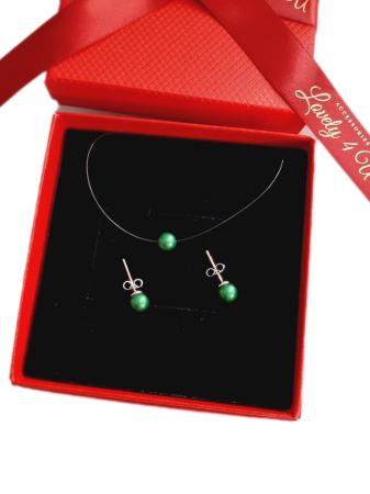 SET ACCESORII MIREASA - SET CERCEI SI COLIER MIREASA, SET perle verzi, COLIER SWAROVSKI cu perle verzi, COLIER verde fir transparent,  Choker cu perla, Choker, Colier transparent Swarovski, Bijuterii mireasa, Cercei mici cu perle Swarovski, CERCEI