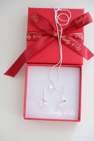 Set bijuterii mireasa, set Swarovski mireasa, lănțișor argint, cercei mireasă, cercei Swarovski mireasa, cercei cu pandant Swarovski, bijuterii Swarovski, accesorii de nunta Swarovski, set Swarovski [4]
