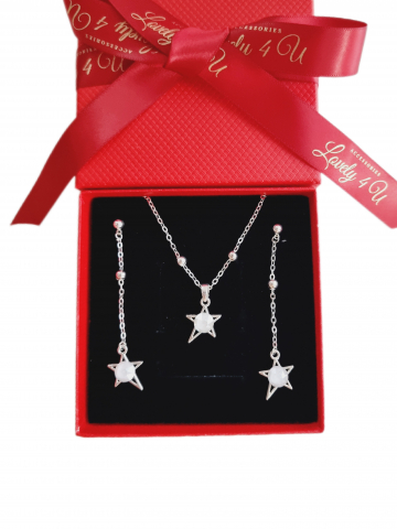 IDEI CADOURI DE CRACIUN - SET ACCESORII , BIJUTERII, BROSE PENTRU CRACIUN - Set SWAROVSKI STAR- COLIER SI CERCEI